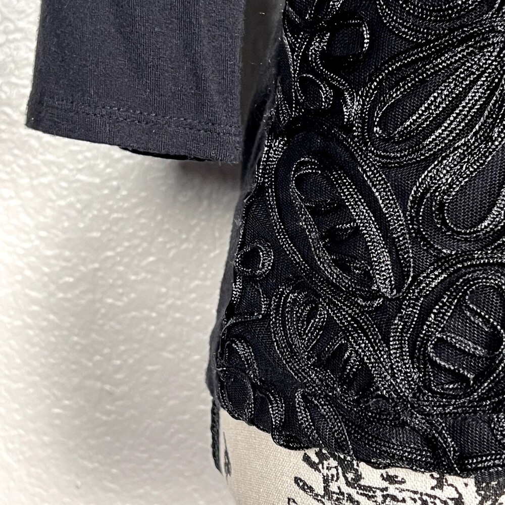 Grace Sz PS English Lace Embellished Blouse Long Sleeve Black Stretch - Picture 3 of 9